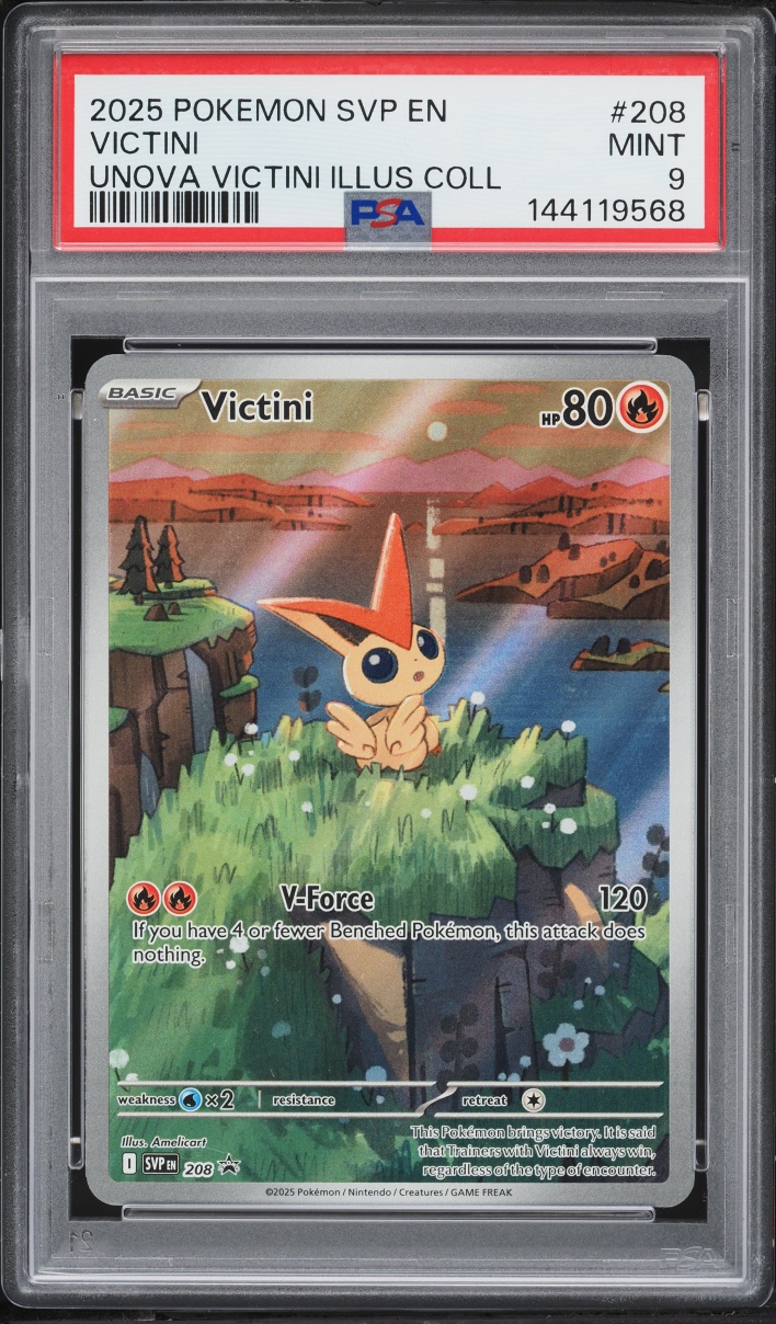 2025 Pokemon Scarlet & Violet Promo Unova Illustration Full Art Victini #208 PSA 9 MINT