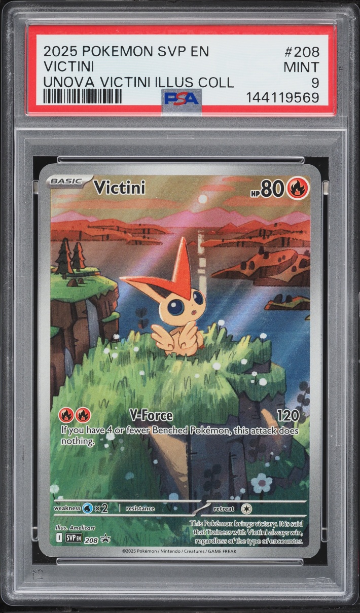 2025 Pokemon Scarlet & Violet Promo Unova Illustration Full Art Victini #208 PSA 9 MINT