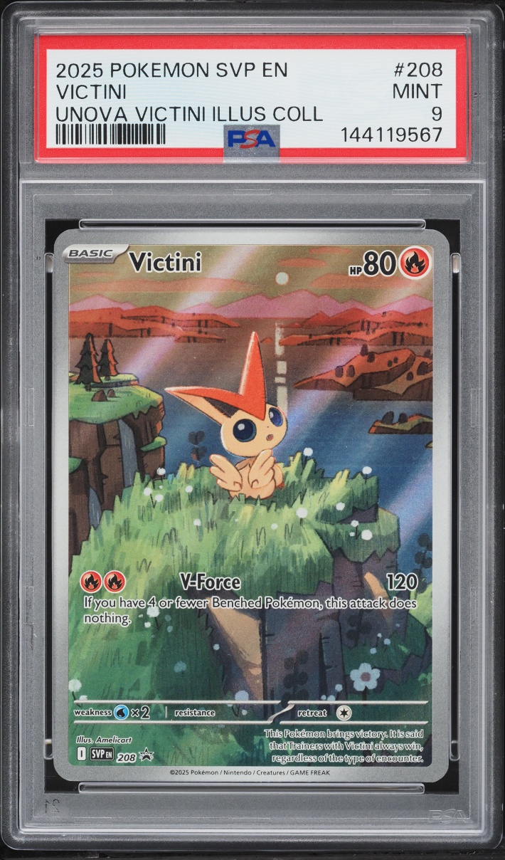 2025 Pokemon Scarlet & Violet Promo Unova Illustration Full Art Victini #208 PSA 9 MINT