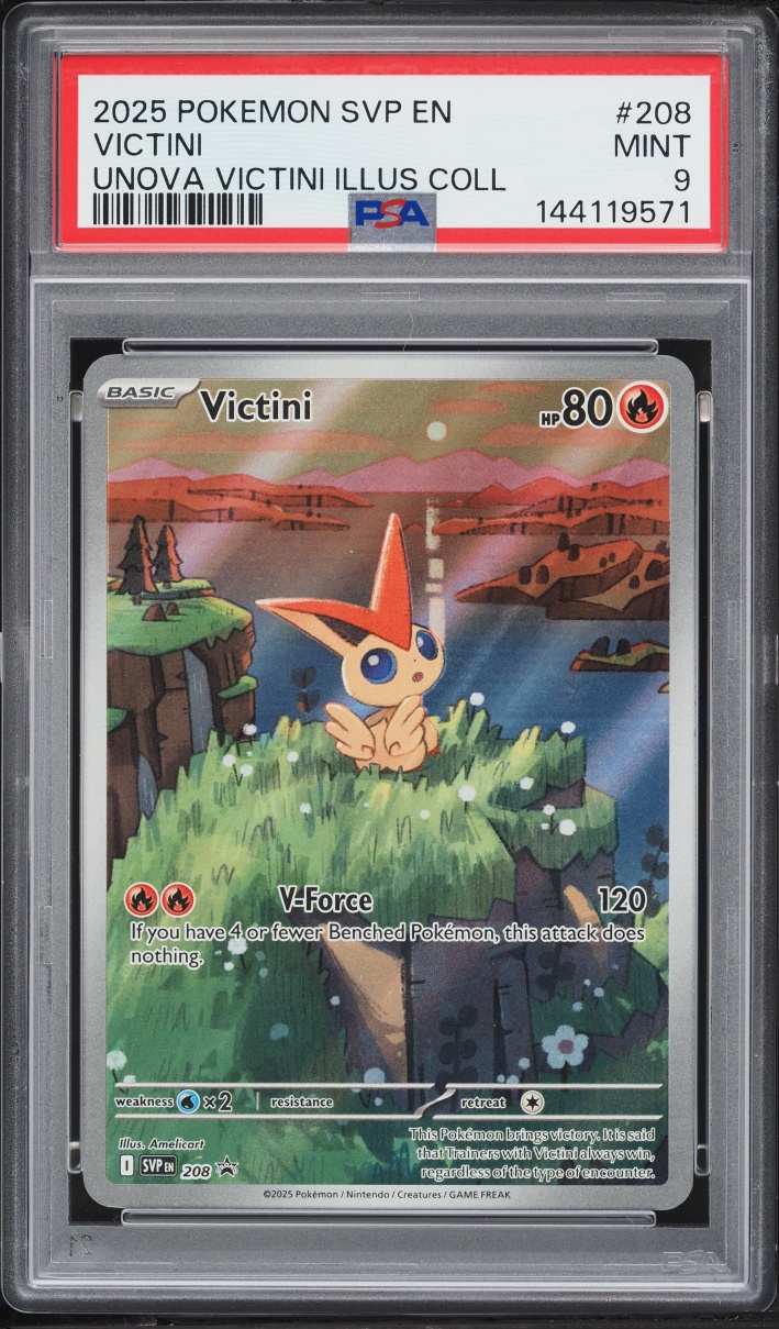 2025 Pokemon Scarlet & Violet Promo Unova Illustration Full Art Victini #208 PSA 9 MINT
