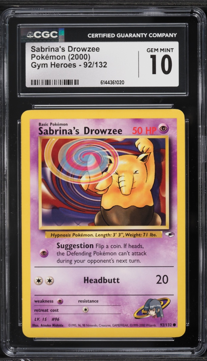 2000 Pokemon Gym Heroes Sabrina's Drowzee #92 CGC 10 GEM MINT
