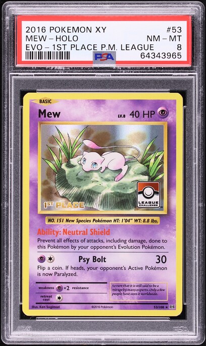 2016 Pokemon XY Evolutions 3rd Place Pokemon League Holo Mew #53