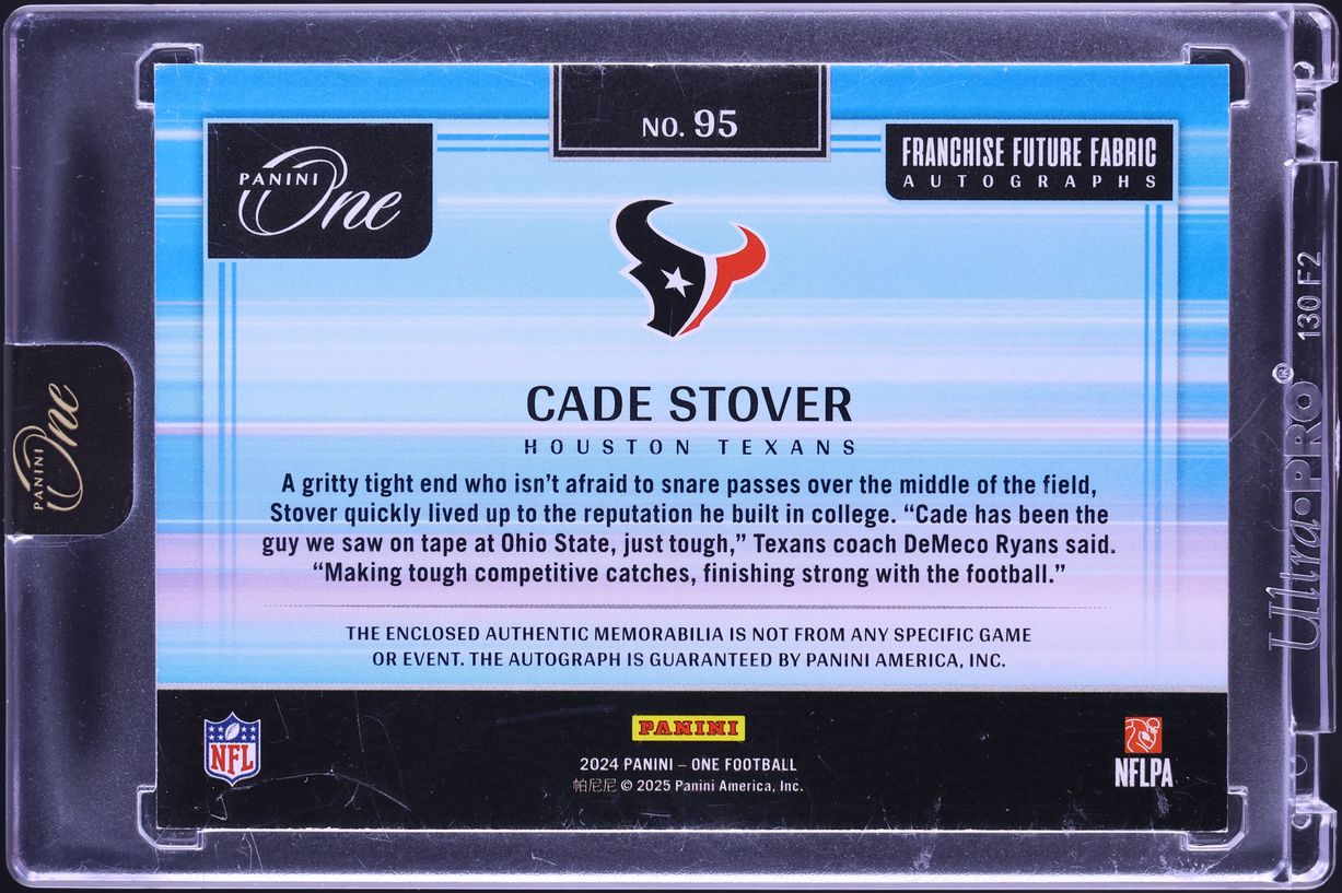 2024 Panini One Franchise Future Fabric Cade Stover ROOKIE PATCH AUTO /99 #95