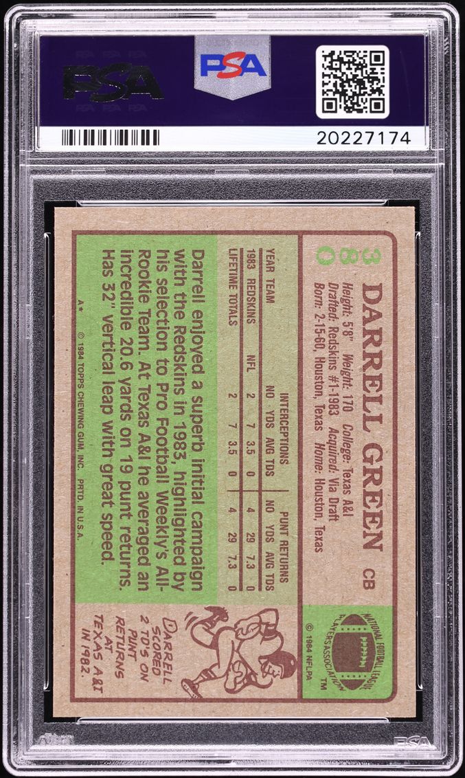 1984 Topps Football Darrell Green ROOKIE #380 PSA 10 GEM MINT
