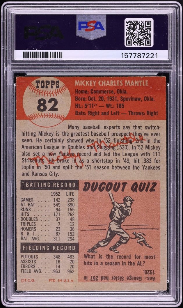 1953 Topps Mickey Mantle #82 PSA 5 EX