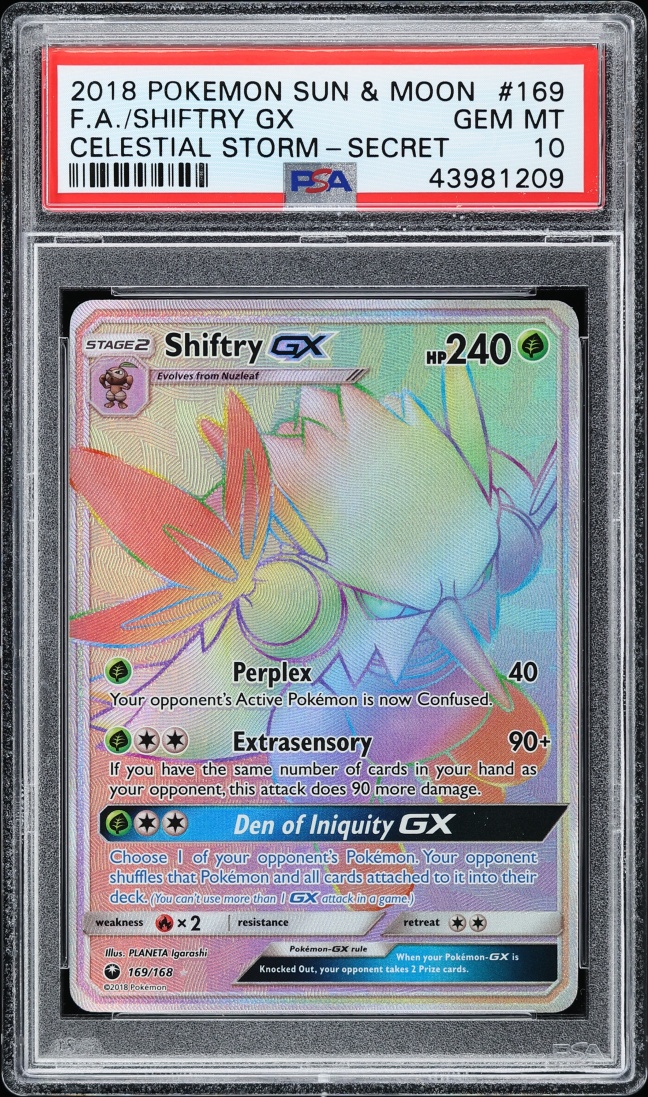 2018 Pokemon Sun & Moon Celestial Storm Rainbow Rare Shiftry GX #169 PSA 10 GEM MINT