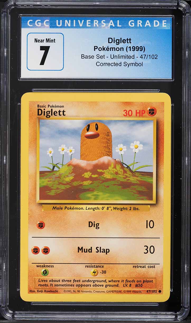 1999 Pokemon Base Set Corrected Symbol Diglett #47 CGC 7 NRMT