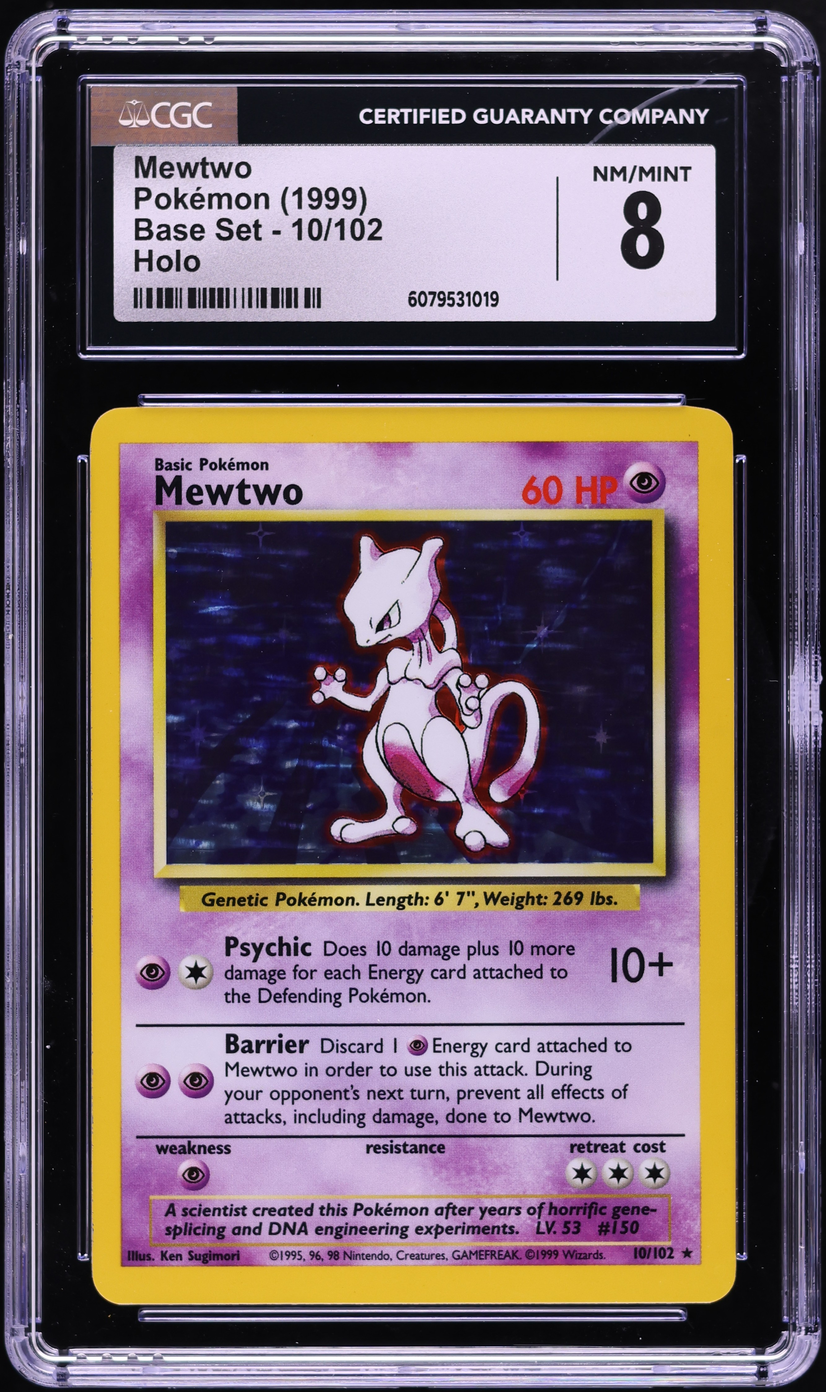1999 Pokemon Base Set Holo Mewtwo #10 CGC 8 NM-MT