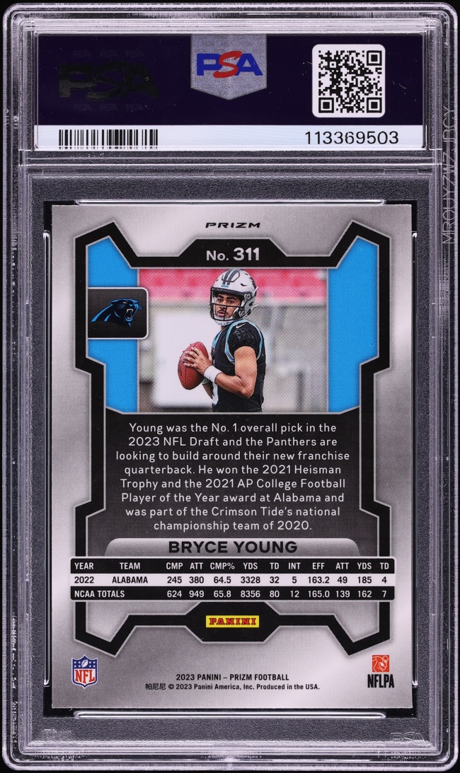 2023 Panini Prizm Lazer Bryce Young ROOKIE #311 PSA 10 GEM MINT