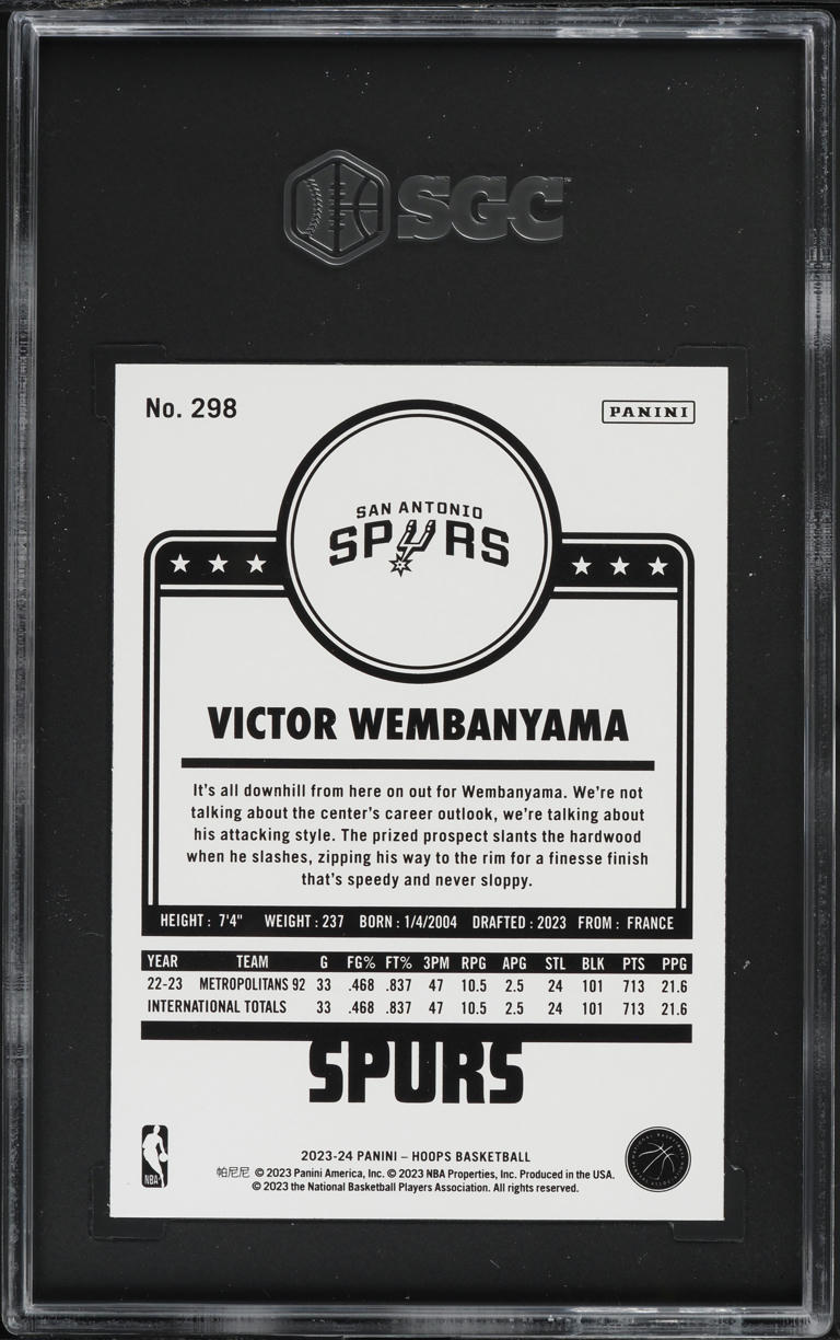 2023 Hoops Blue Victor Wembanyama ROOKIE #298 SGC 8.5 NM-MT+