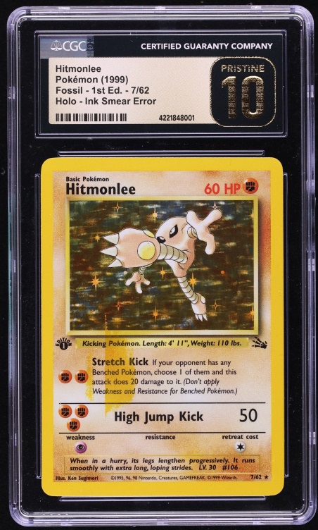 1999 Pokemon Fossil 1st Edition Holo Error Hitmonlee #7 CGC 10 PRISTINE