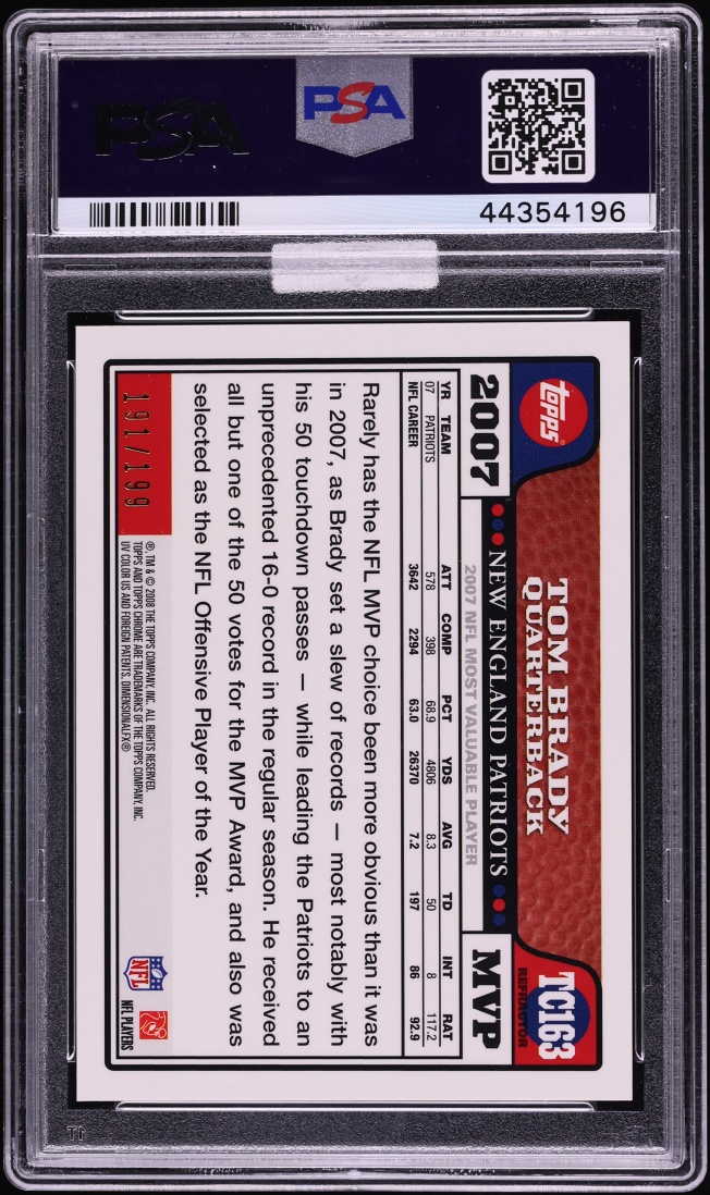 2008 Topps Chrome Gold Refractor Tom Brady /199 #TC163 MBA PSA 10 GEM MINT - Photo 2