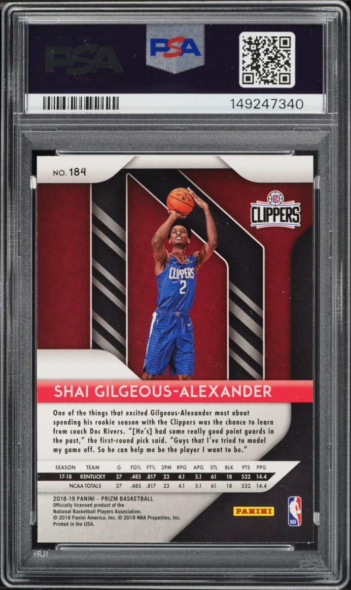 2018 Panini Prizm Shai Gilgeous-Alexander ROOKIE #184 PSA 10 GEM MINT