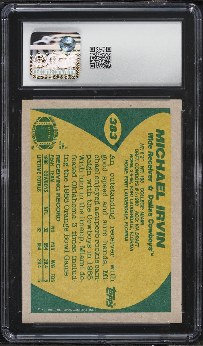 1989 Topps Football Michael Irvin ROOKIE #383 CGC 7.5 NRMT+