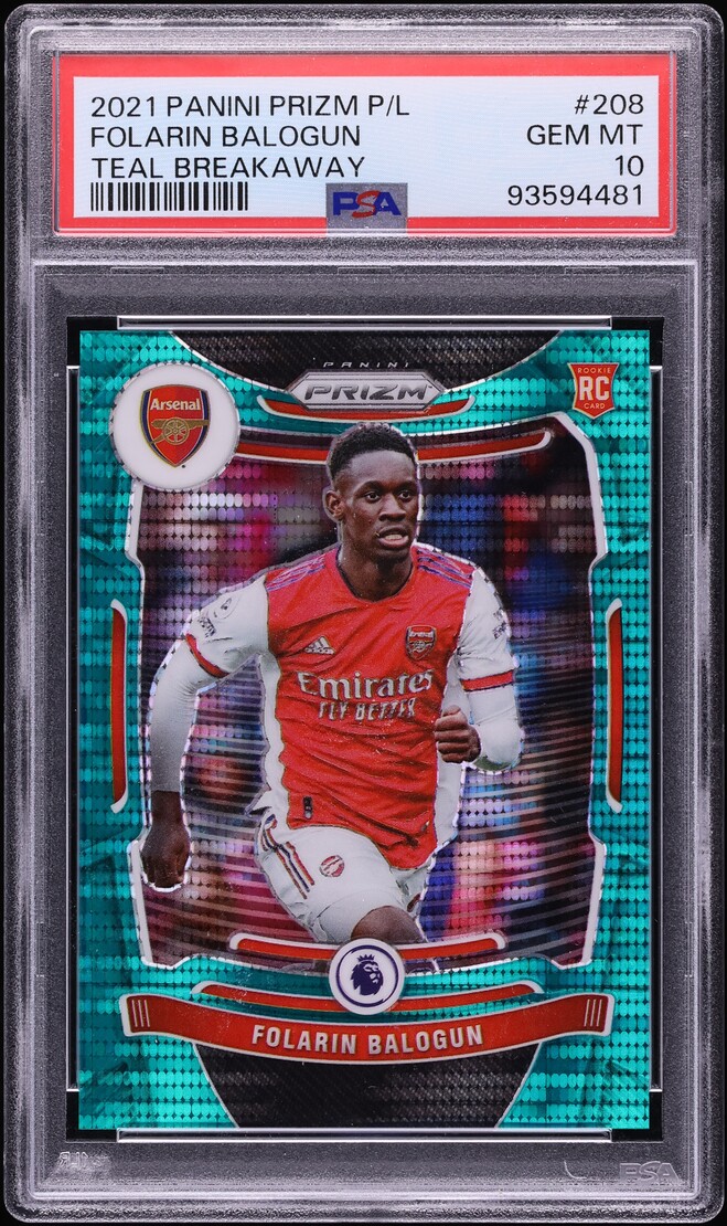 2021 Panini Prizm Premier League Teal Breakaway Folarin Balogun ROOKIE /49 #208 PSA 10 GEM MINT