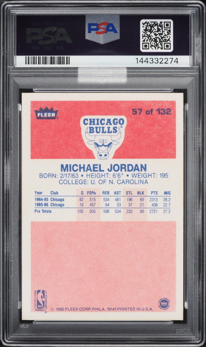 1986 Fleer Basketball Michael Jordan ROOKIE #57 MBA PSA 7 NRMT