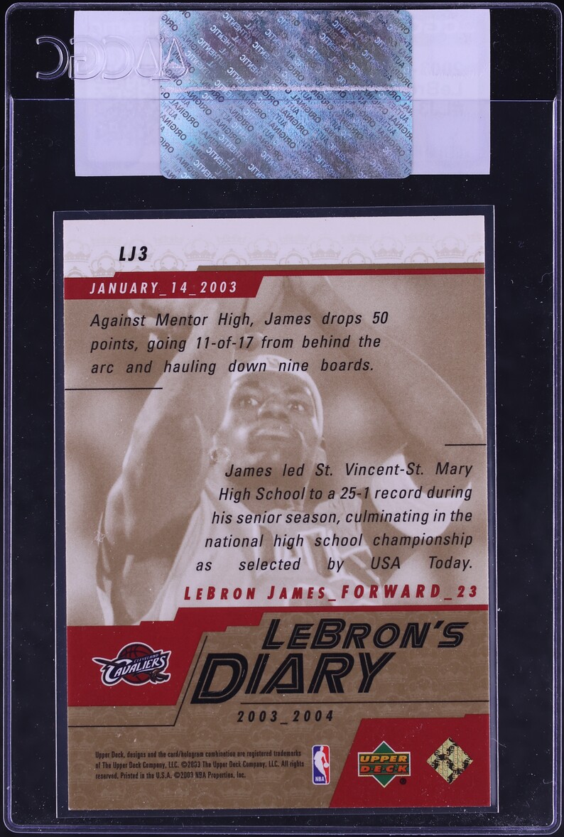 2003 Upper Deck LeBron's Diary LeBron James ROOKIE #LJ3 CGC AUTH