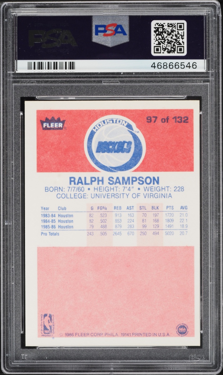 1986 Fleer Basketball Ralph Sampson ROOKIE #97 PSA 9 MINT