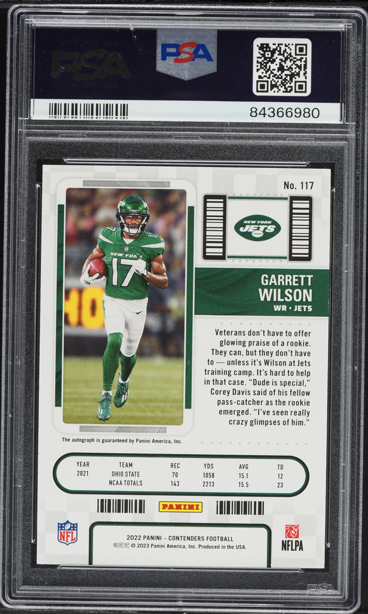 2022 Panini Contenders Garrett Wilson ROOKIE AUTO #117 PSA 10 GEM MINT