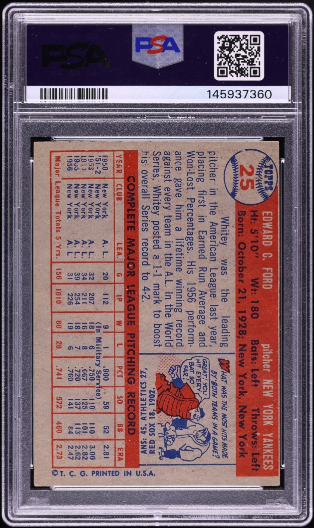1957 Topps Whitey Ford #25 PSA 6(mc) EXMT