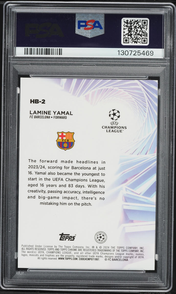 2023 Topps Chrome UEFA Club Competitions Hobby Masters Lamine Yamal ROOKIE #HB2 PSA 9 MINT