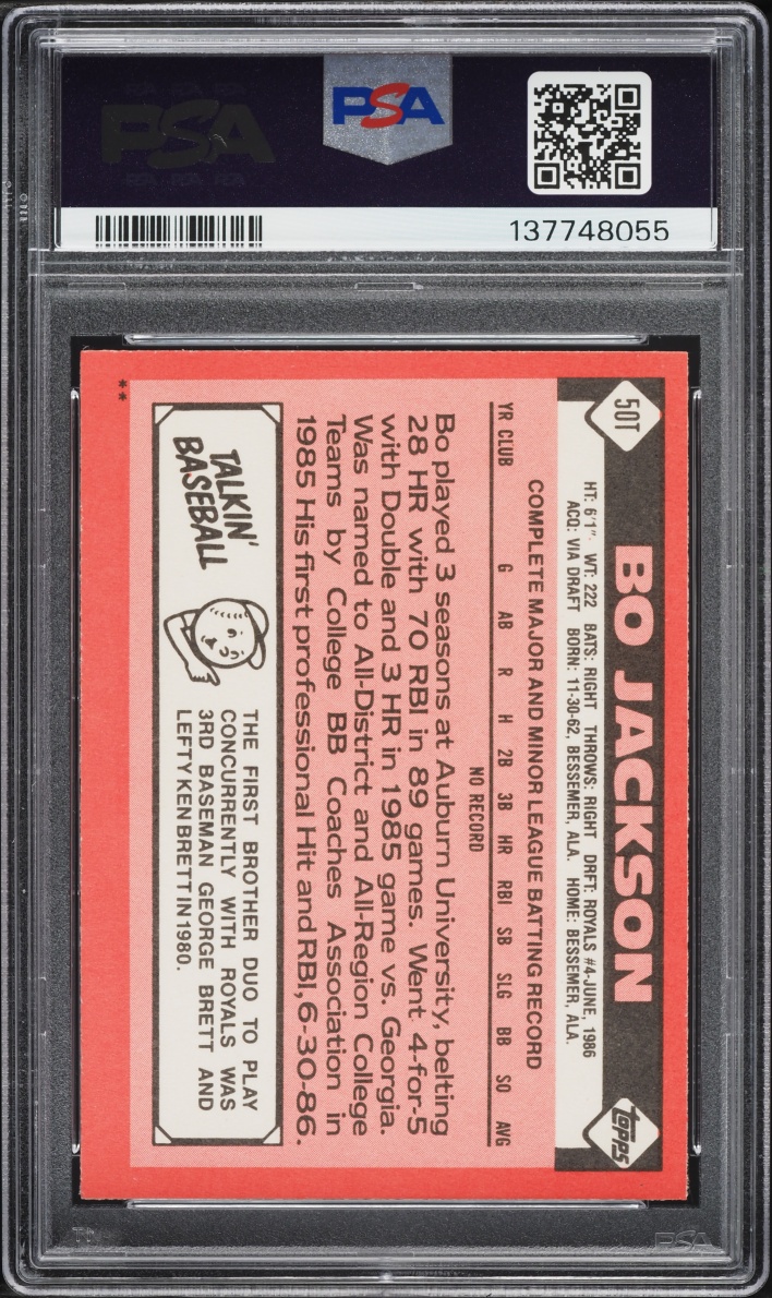 1986 Topps Traded Bo Jackson ROOKIE #50T PSA 8 NM-MT