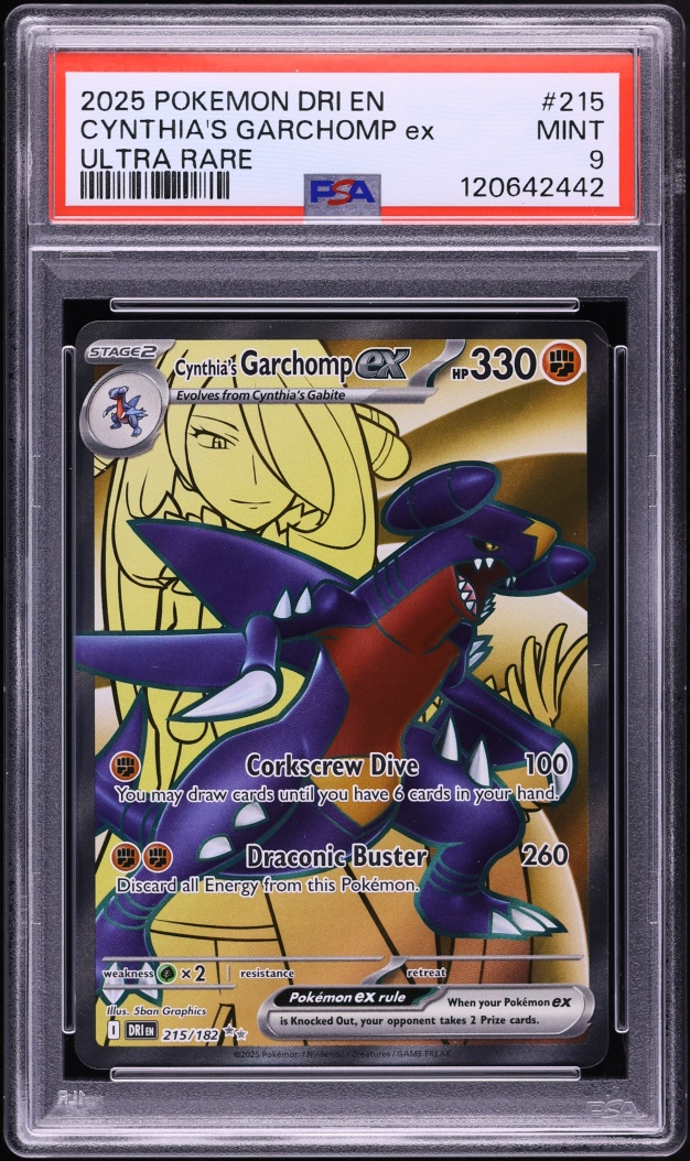 2025 Pokemon Scarlet & Violet Destined Rivals Full Art Cynthia's Garchomp Ex #215 PSA 9 MINT