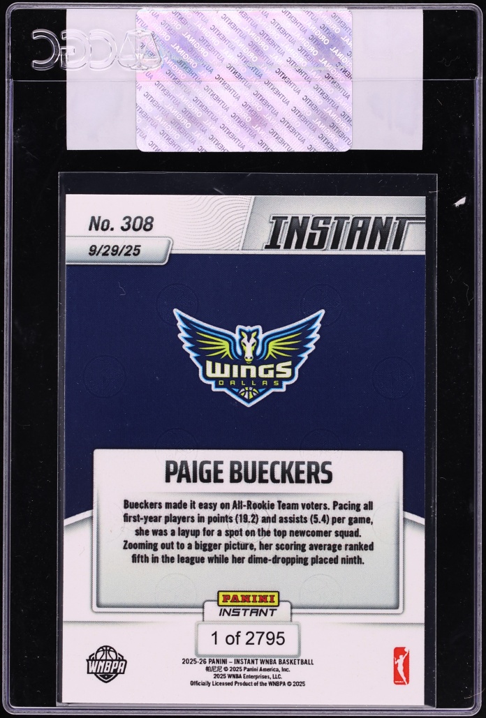 2025 Panini Instant WNBA Paige Bueckers ROOKIE 1/2795 #308 CGC AUTH