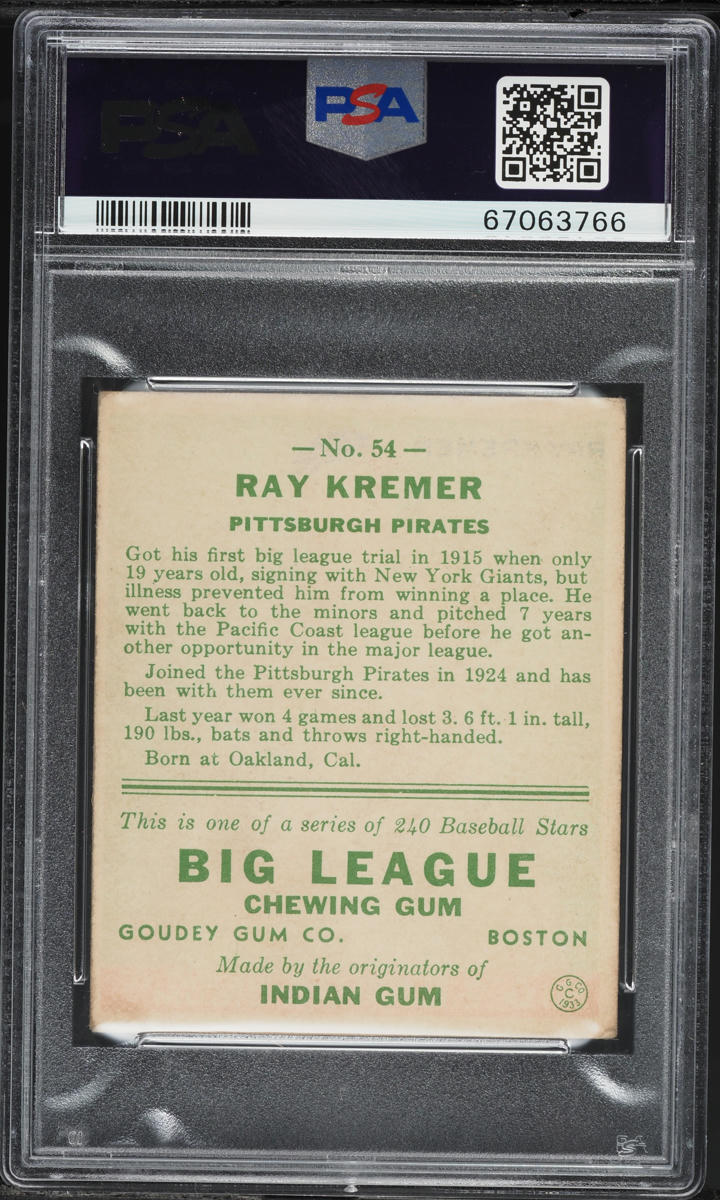 1933 Goudey Ray Kremer #54 PSA 4 VGEX