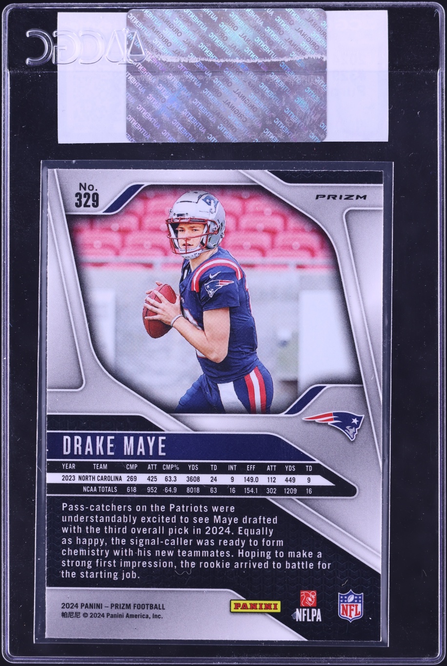 2024 Panini Prizm Purple Pulsar Drake Maye ROOKIE #329 CGC AUTH