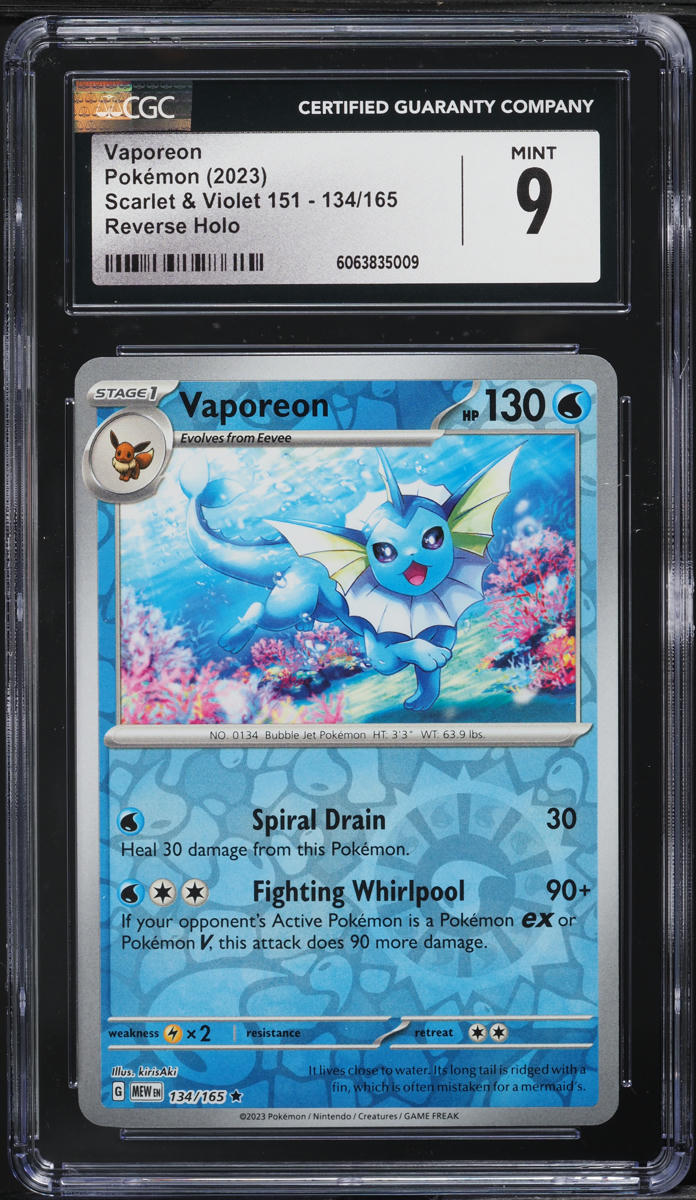 2023 Pokemon Scarlet & Violet 151 Reverse Holo Vaporeon #134 CGC 9 MINT