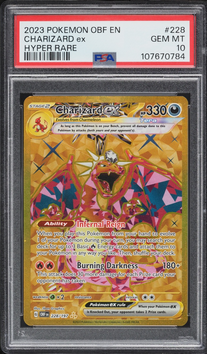 2023 Pokemon Scarlet & Violet Obsidian Flames Gold Rare Charizard Ex #228 PSA 10 GEM MINT