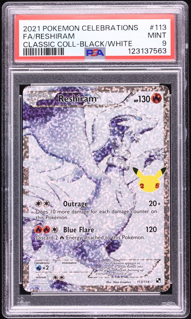 2021 Pokemon Sword & Shield Celebrations Classic Collection Full Art Reshiram #113 PSA 9 MINT