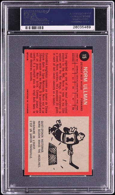 1964 Topps Hockey Norm Ullman #15 PSA 8 NM-MT