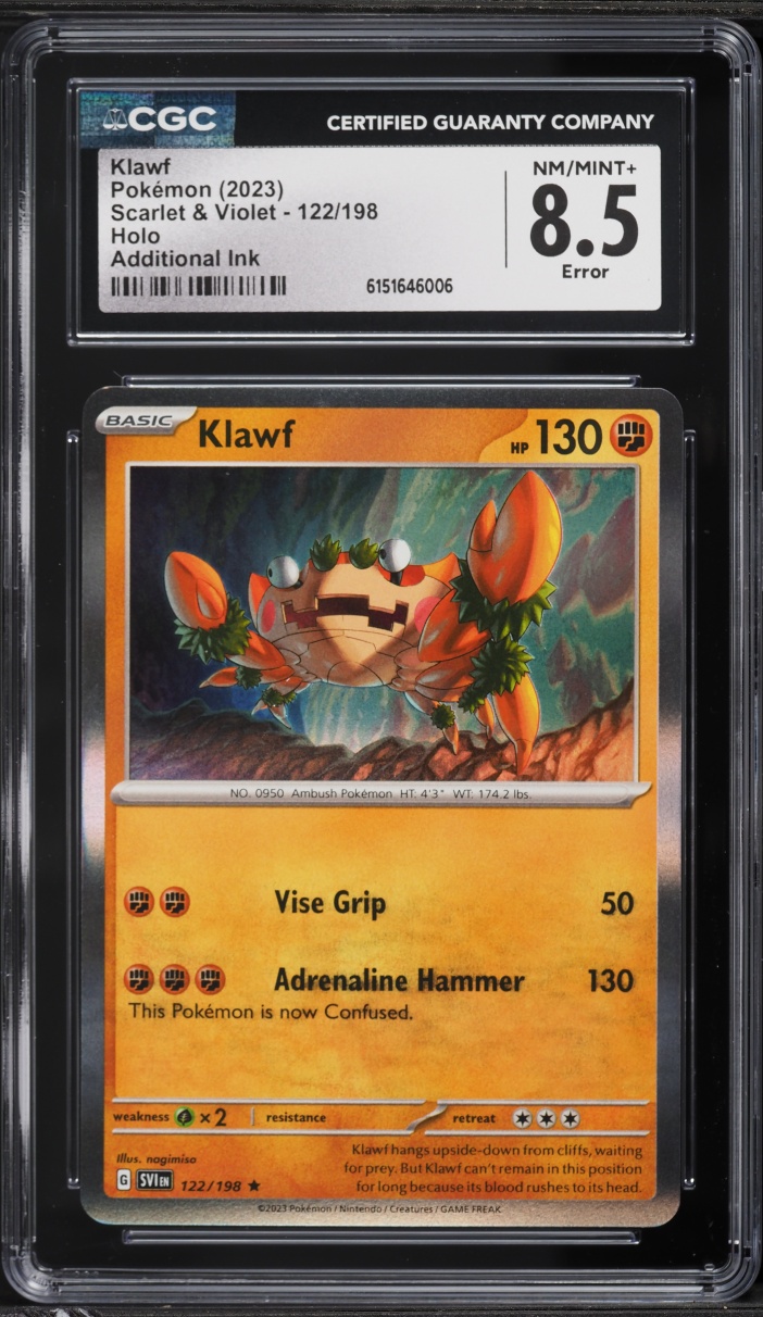 2023 Pokemon Scarlet & Violet Holo Error Klawf #122 CGC 8.5 NM-MT+