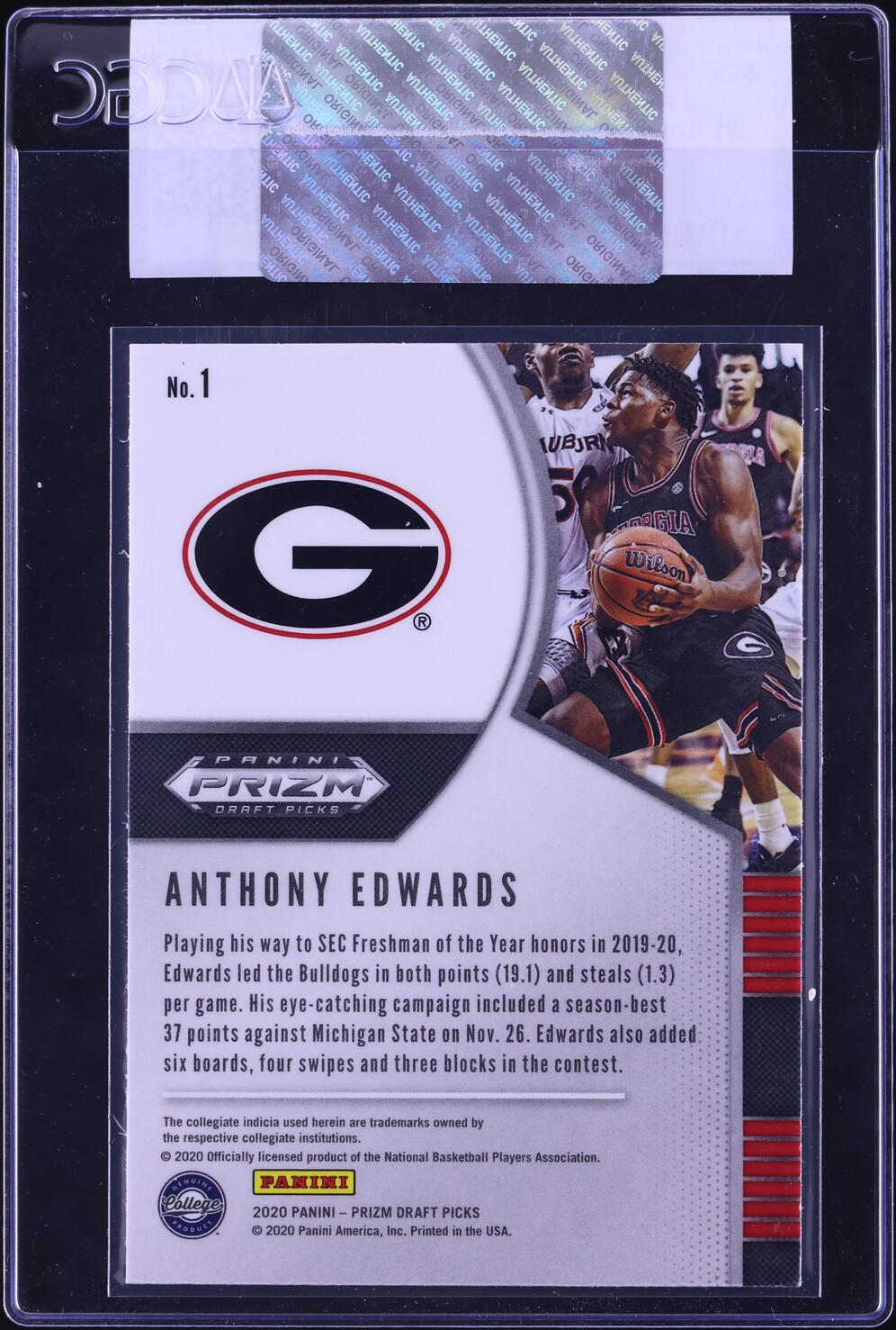 2020 Panini Prizm Draft Picks Anthony Edwards ROOKIE #1 CGC AUTH