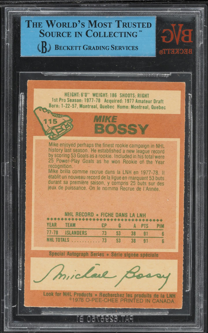 1978 O-Pee-Chee Hockey Mike Bossy ROOKIE #115 BVG AUTH