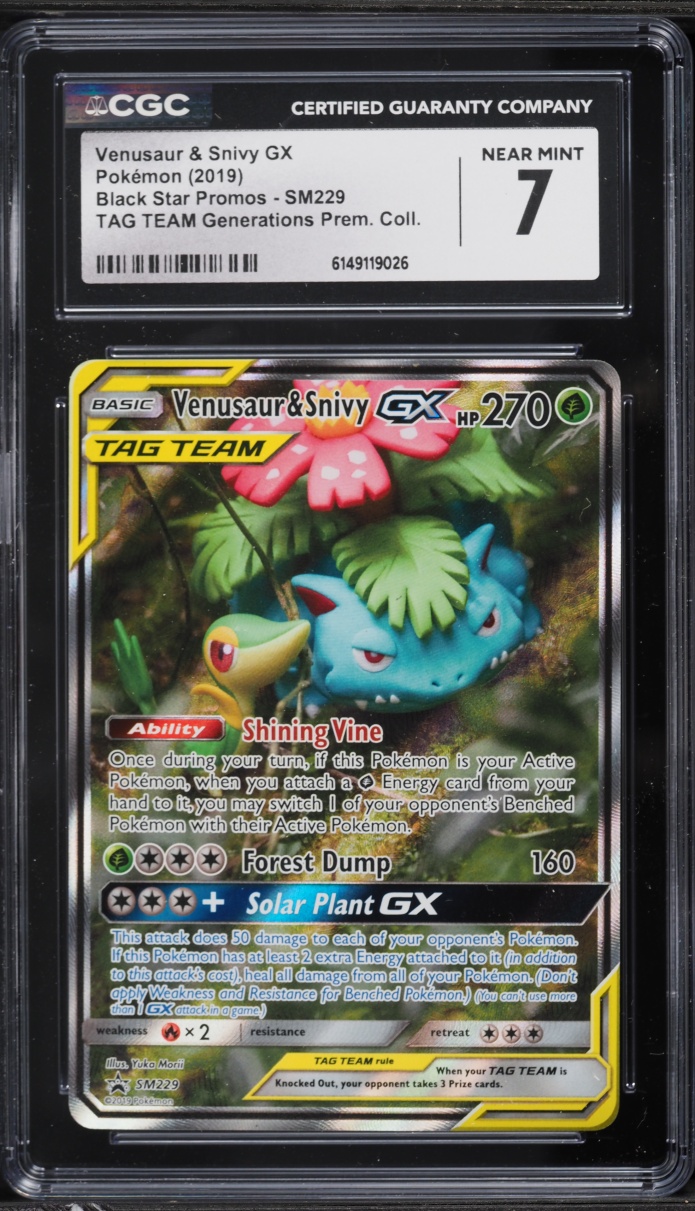 2019 Pokemon Sun & Moon Promo Tag Team Generations Alt Art Venusaur & Snivy GX #SM229 CGC 7