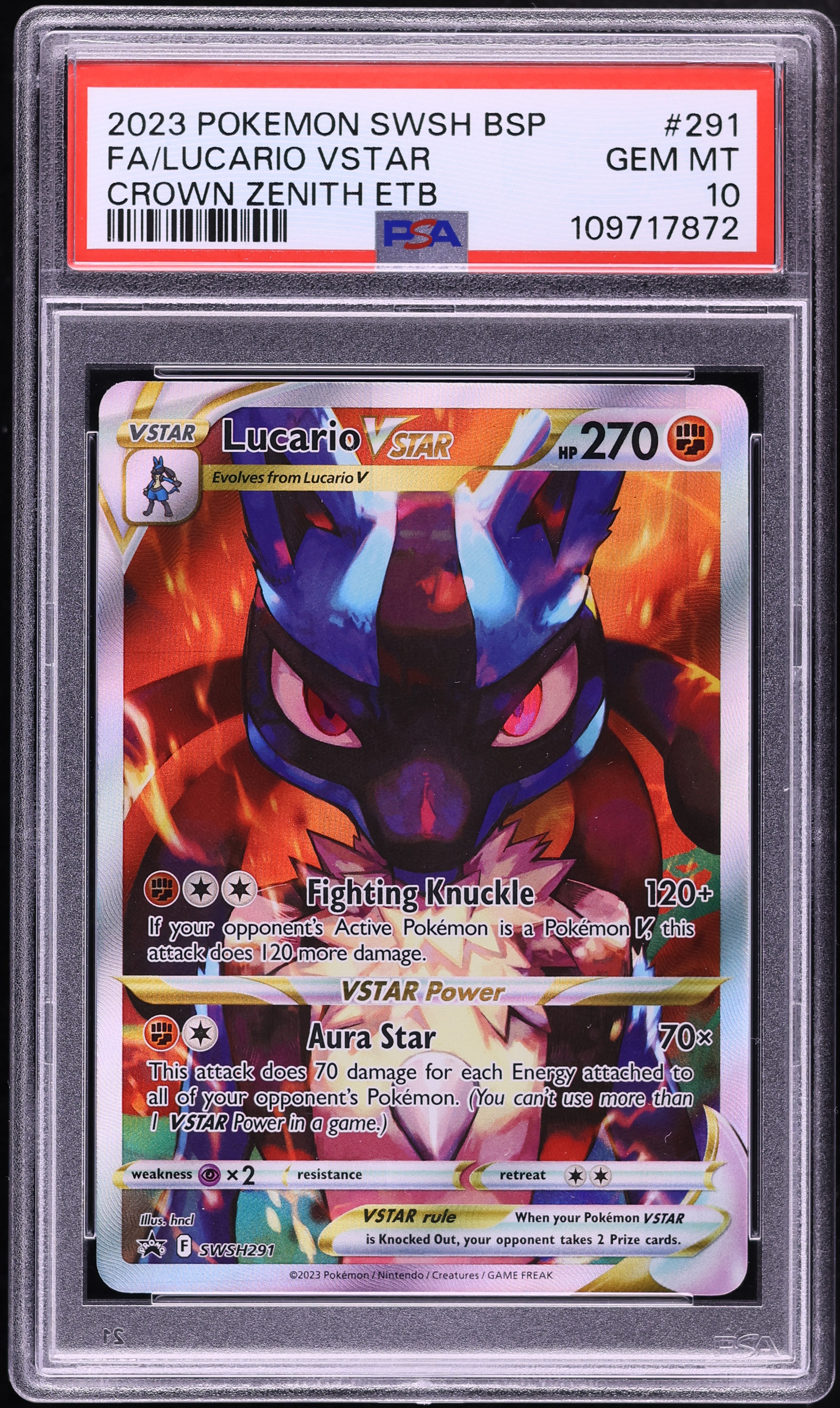 2023 Pokemon Sword & Shield Promo Crown Zenith ETB Lucario VSTAR #291 PSA 10 GEM MINT