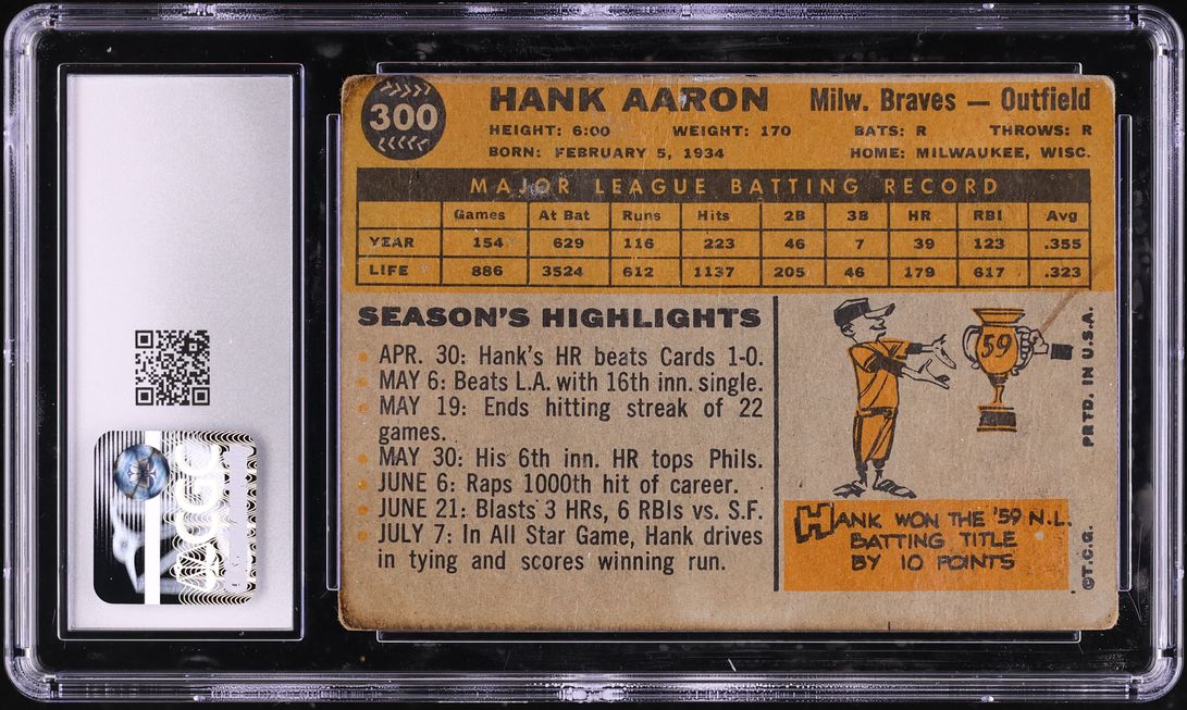 1960 Topps Hank Aaron #300 CGC 1.5 FR