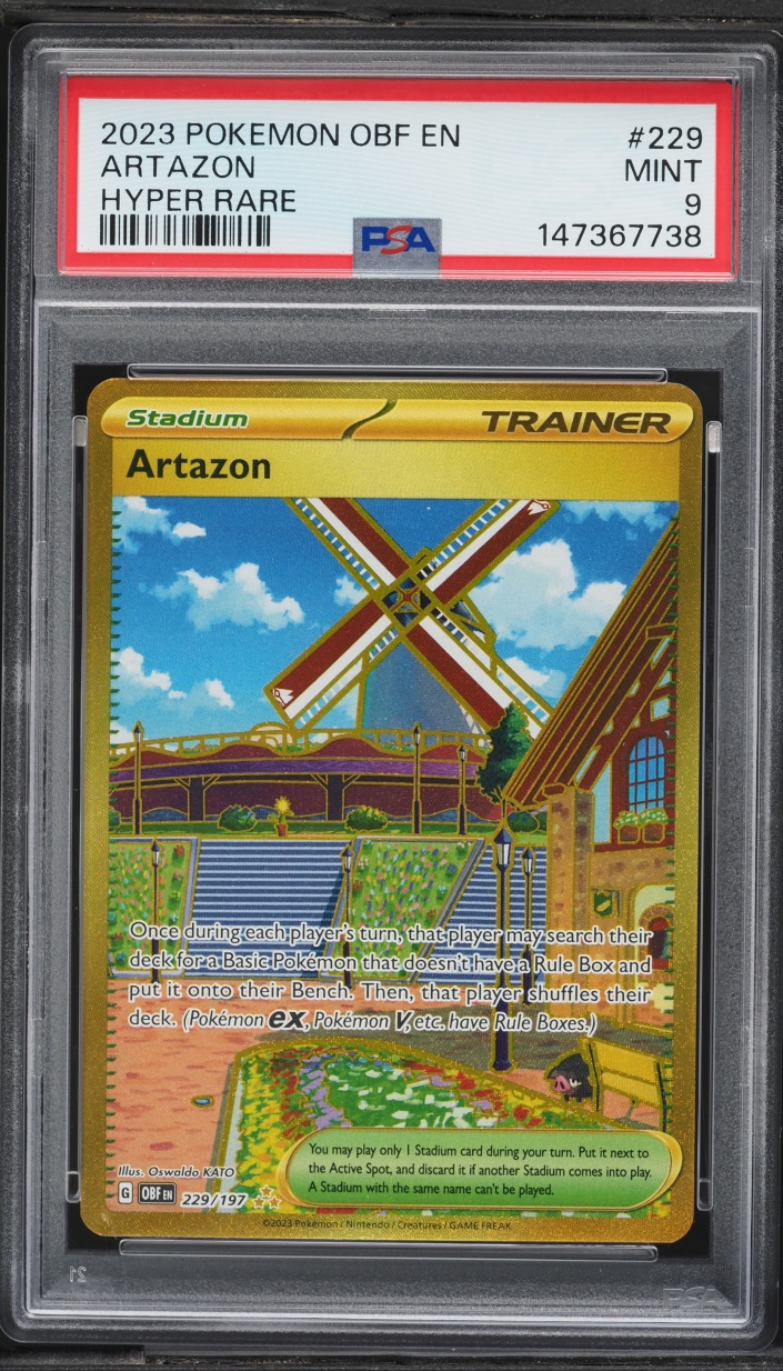 2023 Pokemon Scarlet & Violet Obsidian Flames Gold Rare Artazon #229 PSA 9 MINT