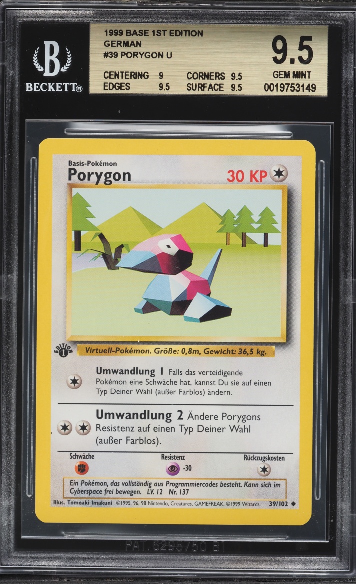 1999 Pokemon German Base Set 1st Edition Porygon #39 BGS 9.5 GEM MINT