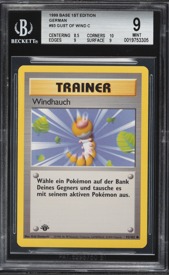 1999 Pokemon German Base Set 1st Edition Gust Of Wind #93 BGS 9 MINT