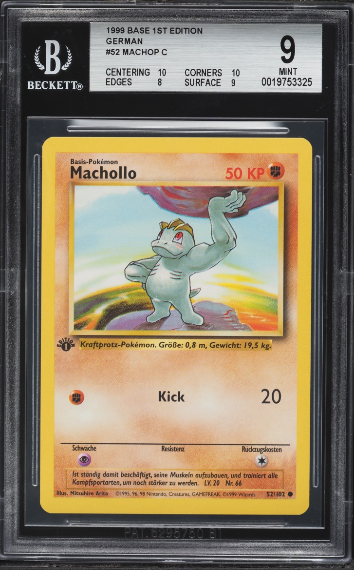 1999 Pokemon German Base Set 1st Edition Machop #52 BGS 9 MINT