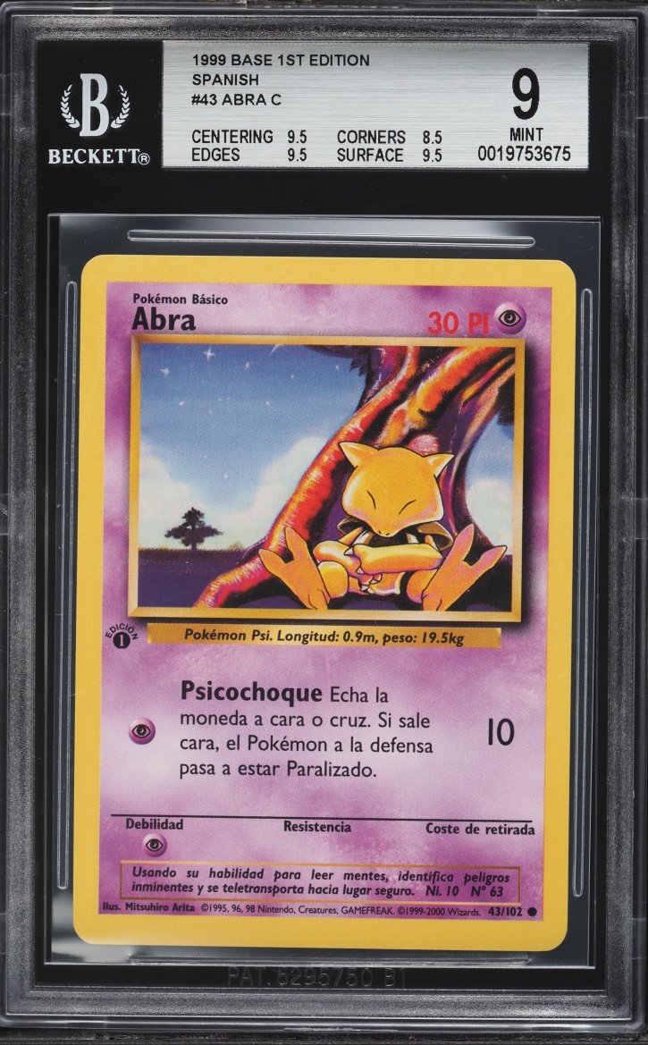 1999 Pokemon Spanish Base Set 1st Edition Abra #43 BGS 9 MINT