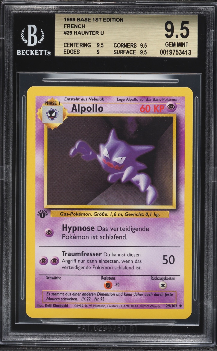 1999 Pokemon French Base Set 1st Edition Haunter #29 BGS 9.5 GEM MINT