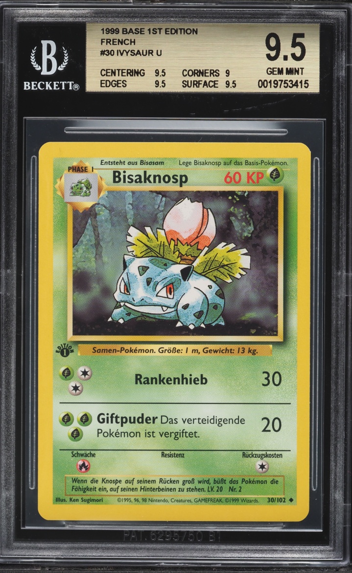 1999 Pokemon French Base Set 1st Edition Ivysaur #30 BGS 9.5 GEM MINT