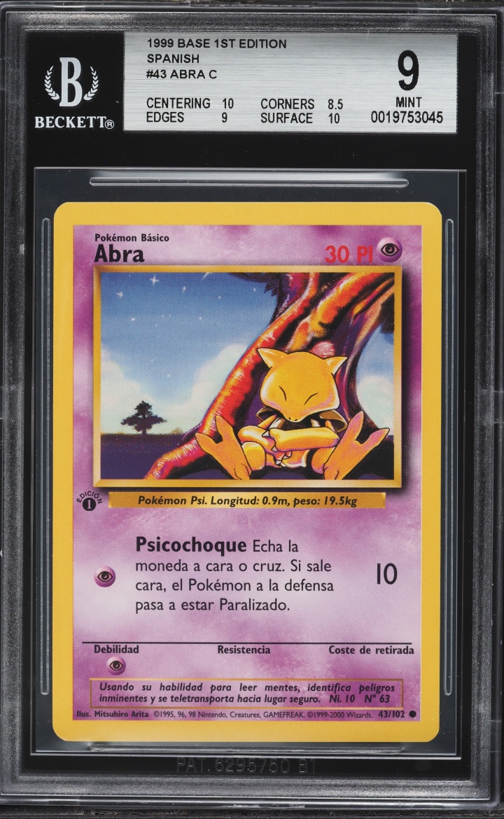 1999 Pokemon Spanish Base Set 1st Edition Abra #43 BGS 9 MINT