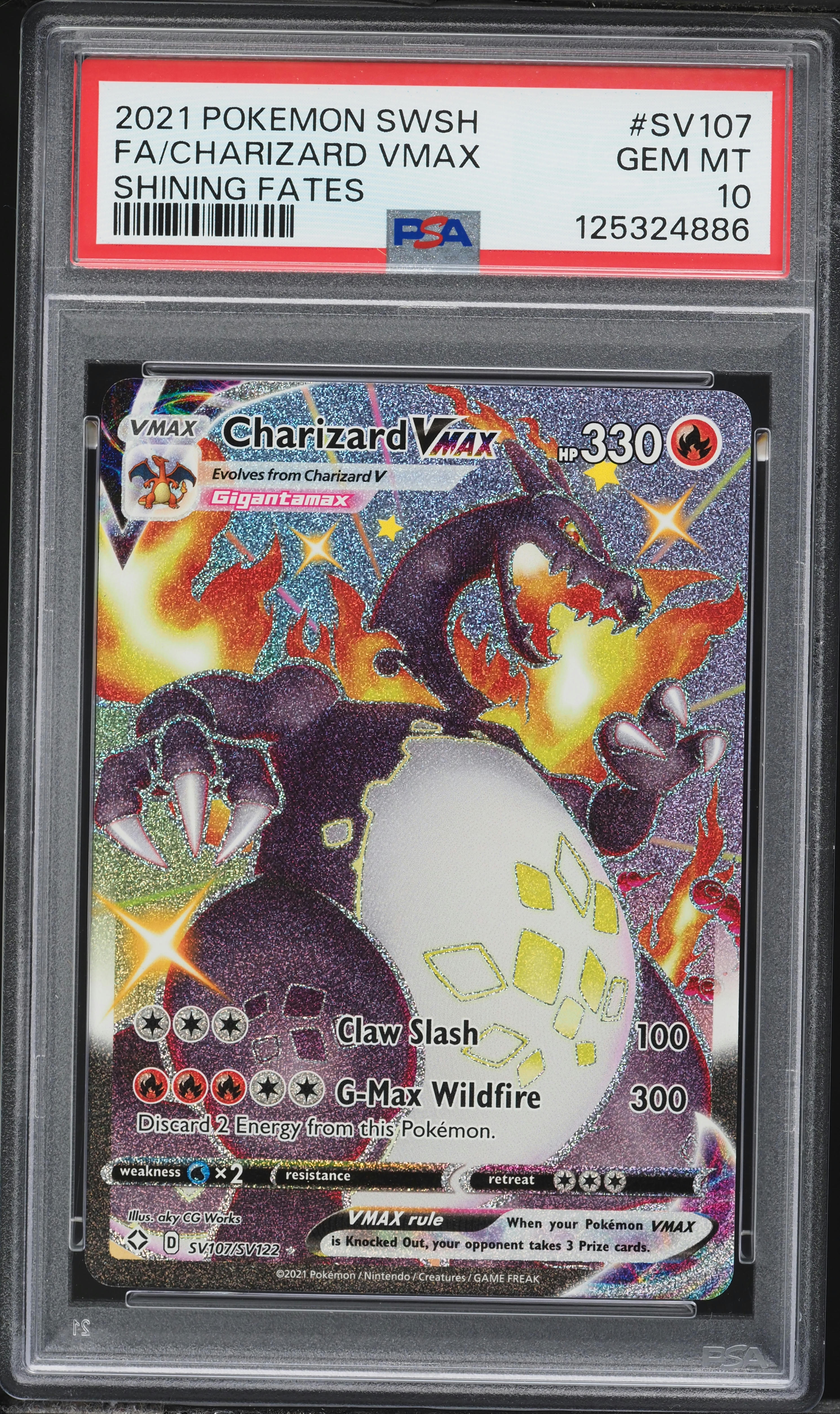 2021 Pokemon Sword & Shield Shining Fates Full Art Shiny Charizard VMAX #SV107 PSA 10 GEM MINT