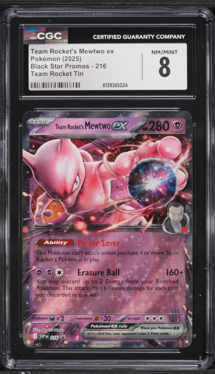 2025 Pokemon Scarlet & Violet Promo Rocket Tin Holo Team Rocket's Mewtwo EX #216 CGC 8 NM-MT